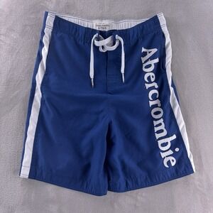 Abercrombie & Fitch Swim‎ Trunks Mens Size Medium Blue Logo Board Shorts Y2K